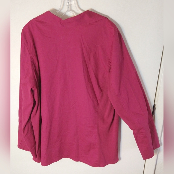 JMS Just My Size Women's Plus Size 3XG Dark Pink/Fuchsia Button Up Shirt Long Sl - Picture 2 of 10